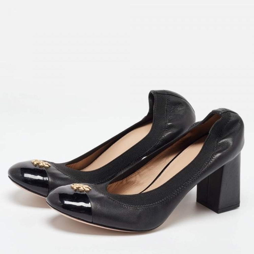Tory Burch Black Leather Jolie Block Heel Size 6M